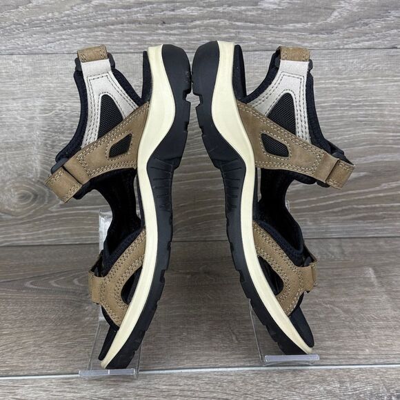 Ecco Yucatan Tan Black Gray Leather Women’s Sz 8/EU 39 Hook & Loop Sport Sandals - Picture 9 of 10